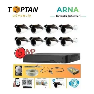 Gerçek 5 Mp Metal Kasa 8 Kameralı Ahd Güvenlik Seti 320 GB HDD Dahil