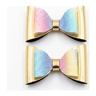 El Yapımı Işıltılı Suni Deri Glitter Toka Seti 2'li Fiyonk Sarı - Pembe