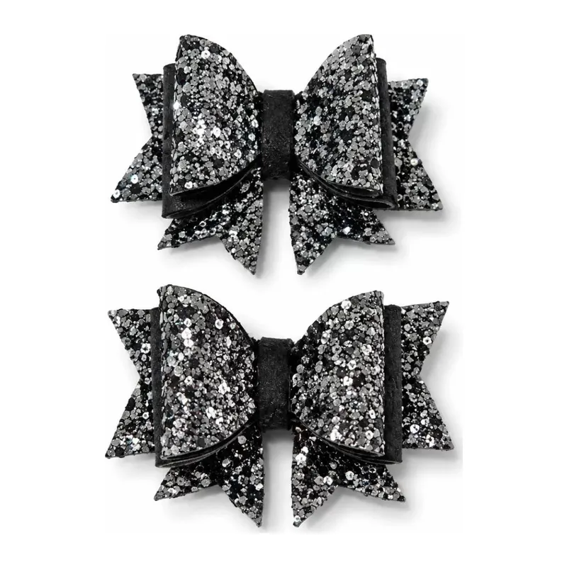 Işıltılı Glitter Tasarımlı Fiyonk Saç Tokası Gri Pullu