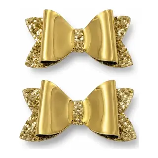 Glitter Detaylı Fiyonk Saç Tokası 2'li Set 6x3 Cm Gold Simli