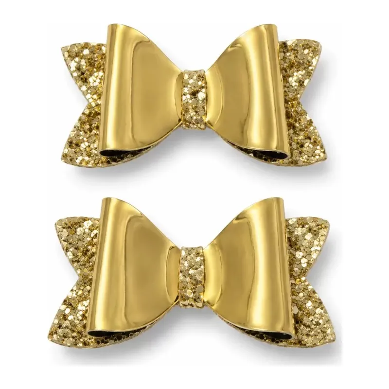 Glitter Detaylı Fiyonk Saç Tokası 2'li Set 6x3 Cm Gold Simli