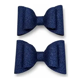 Glitter Detaylı Fiyonk Saç Tokası 2'li Set 6x3 Cm Lacivert Simli