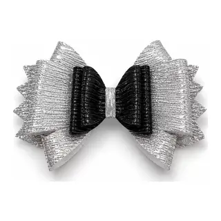 Glitter Detaylı Fiyonk Saç Tokası 9x6 Cm Gri - Siyah