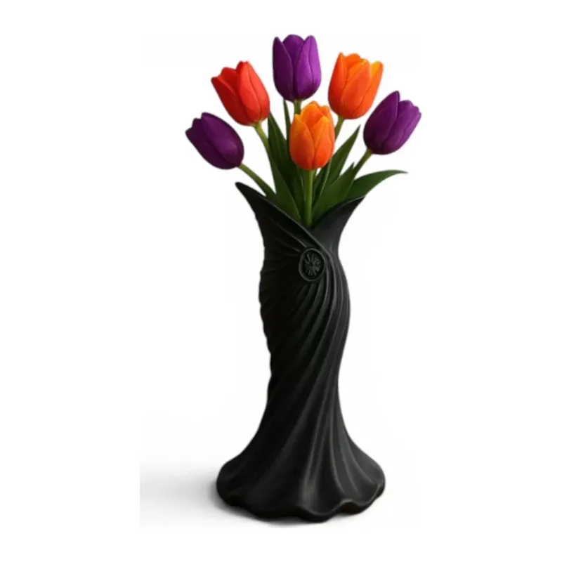 Plasti̇k İskandi̇nav Bohem Kadin Plasti̇k 3d Vazo 22 Cm Siyah