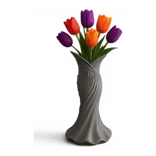 Plasti̇k İskandi̇nav Bohem Kadin Plasti̇k 3d Vazo 22 Cm Gri