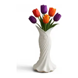 Plasti̇k İskandi̇nav Bohem Kadin Plasti̇k 3 D Vazo 22 Cm Beyaz