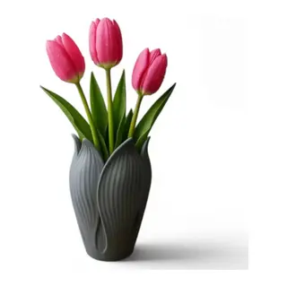 Lotus 3d Dekorati̇f Vazo 18 Cm Gri