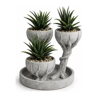3d Üçlü Hand Of Tree Mermer Desenli Vazo