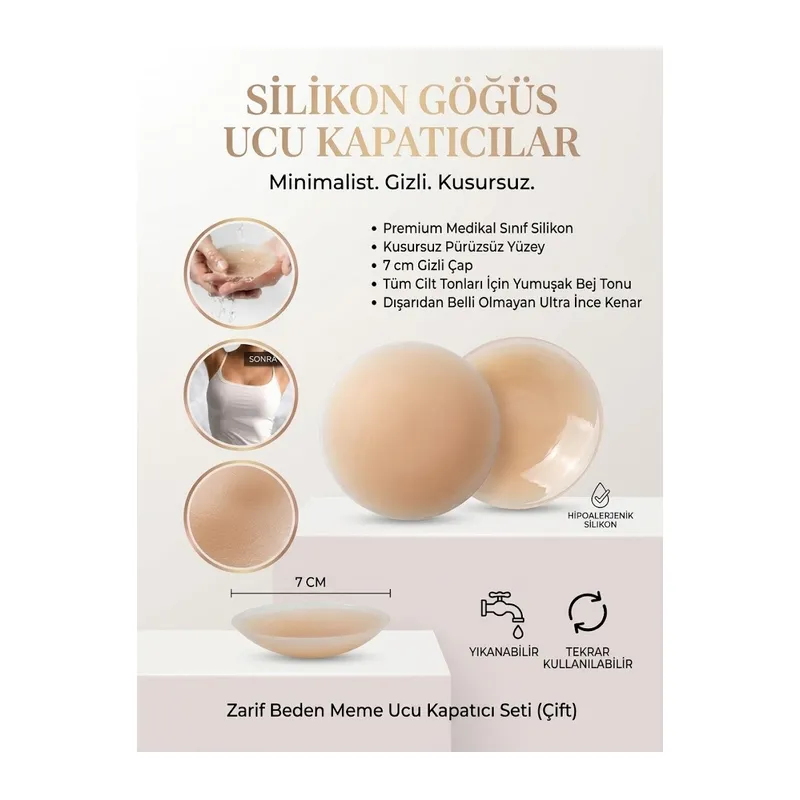 BUFFER® Silikon Göğüs Ucu Kapatıcı Gizleyici Bant Aparat Nipple Pad