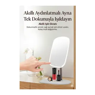 Dokunmatik led ışıklı makyaj aynası dikdörtgen 3 renk ışık LED MASA AYNASI