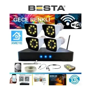 5 Mp Lens 2 Mp 1080P Gece Renkli 4 Kameralı Wıfı Özellikli Kamera Seti 500 GB HDD
