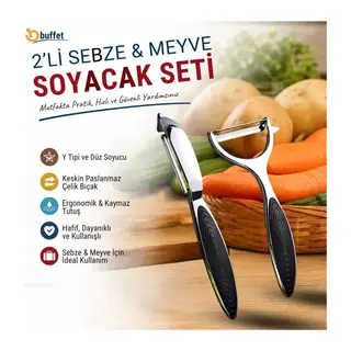 TrdStore® 2’li Sebze ve Meyve Soyacak Seti, Y Tipi ve Düz Soyucu, Patates Havuç Salatalık Soyma Aparatı