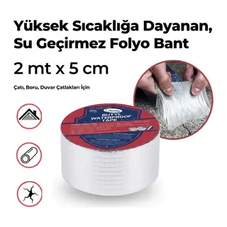 BUFFER® 2 Mt Yüksek Sıcaklık Dayanan Su Geçirmez Çatı Duvar Çatlak Onarıcı Yapışkan Bant Folyo 5 Cm