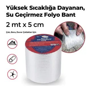 BUFFER® 2 Mt Yüksek Sıcaklık Dayanan Su Geçirmez Çatı Duvar Çatlak Onarıcı Yapışkan Bant Folyo 2 Mt 10 C