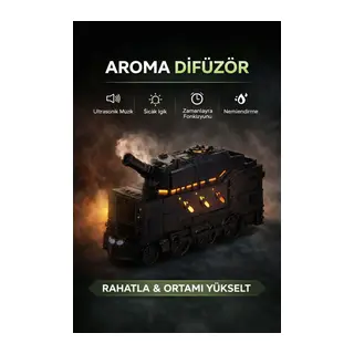 Buhar Efektli Zırhlı Tren Tasarımlı Aromaterapi Hava Nemlendirici – LED Işıklı, Sessiz ve USB Şarjlı